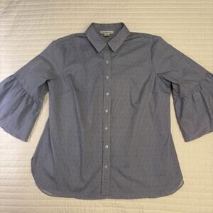 Liz Clairborne Women's Blue White Pinstripe Dots Bell Sleeve Blouse, size 1X